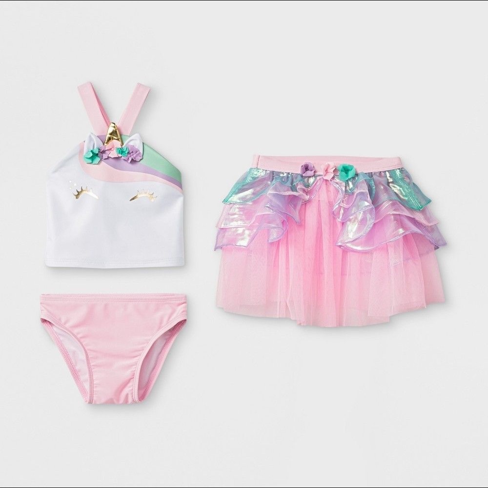 Toddler 2 piece unicorn swim suit w matching tutu